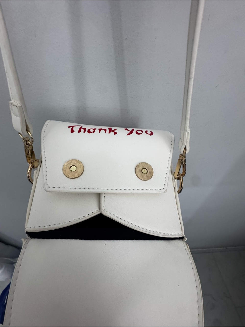 White Crossbody Bag with Red Pagoda Print - Picture 5 of 7
